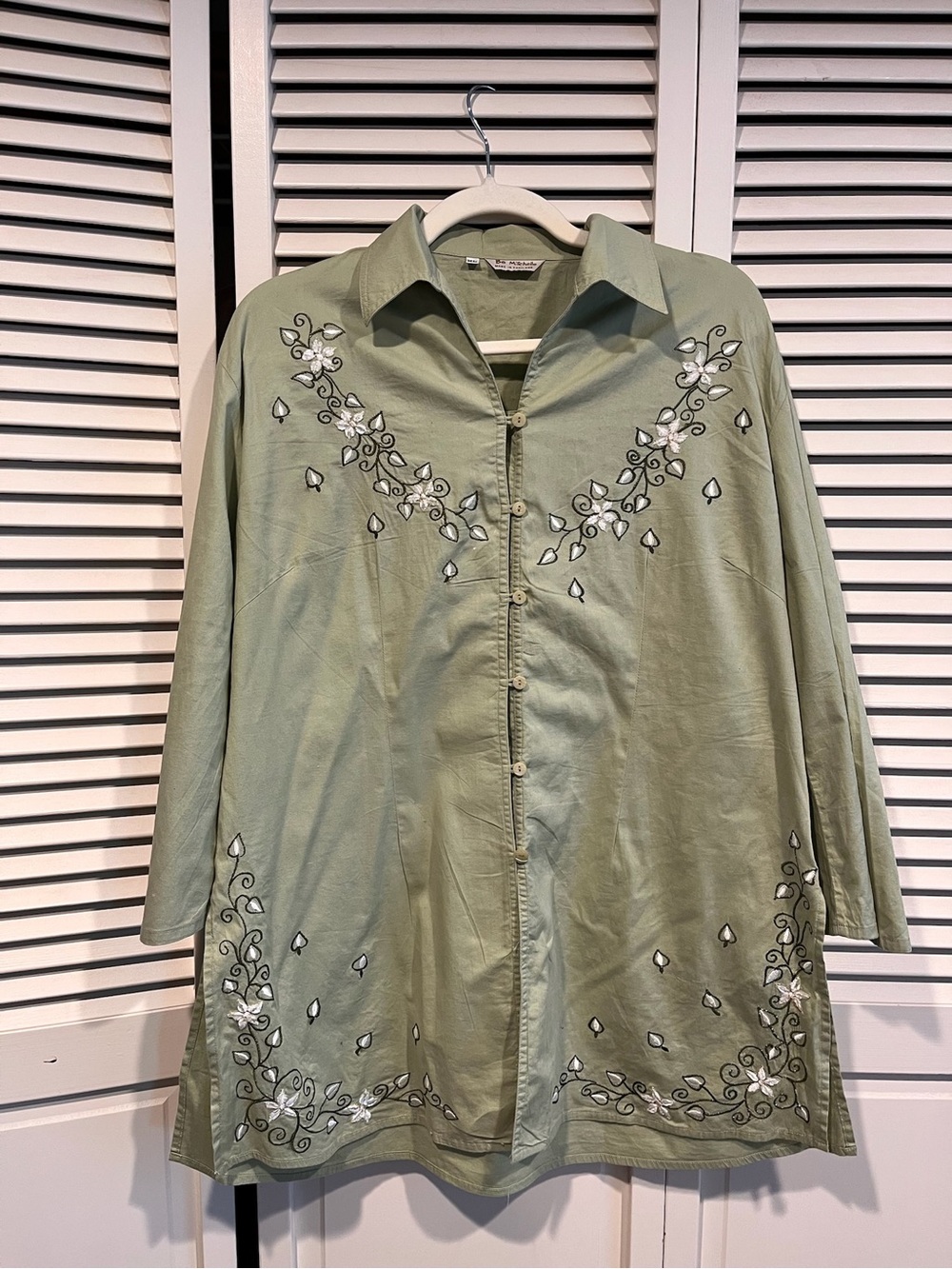 Embroidered Sage Green Button-Up Jacket